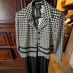 Black and Cream Houndstooth Dress with Jacket Size 4P by R&K